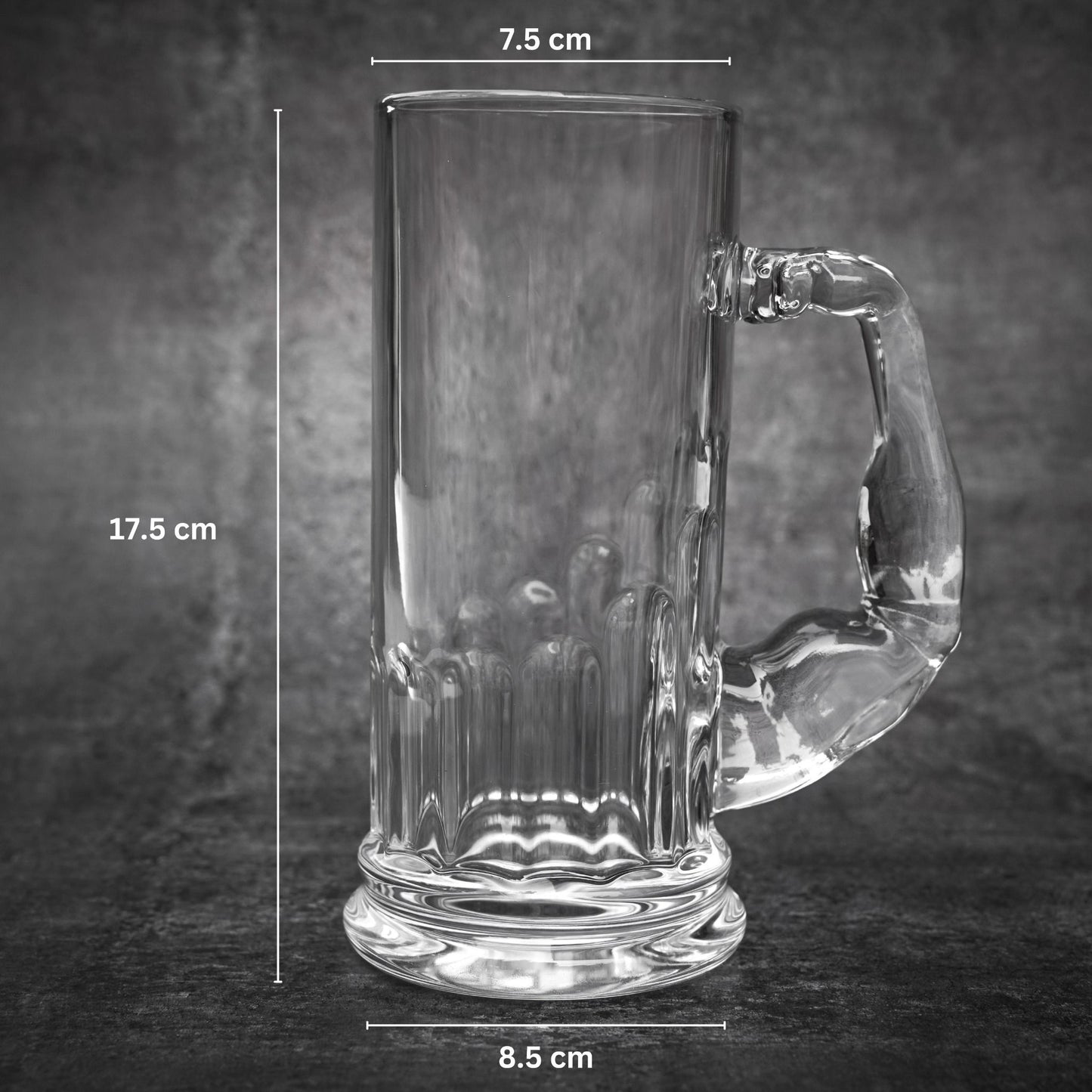Muscular Handle Beer Mug - Clear Glass, 500ml capacity