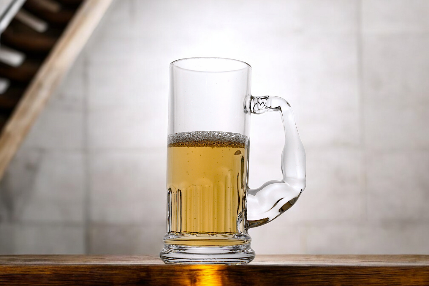 Muscular Handle Beer Mug - Clear Glass, 500ml capacity