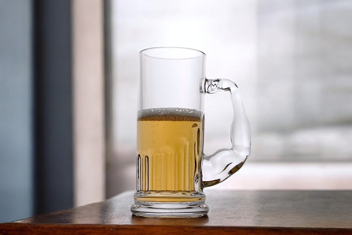 Muscular Handle Beer Mug - Clear Glass, 500ml capacity