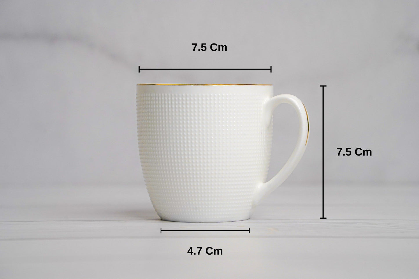 White teacups with gold trim, elegant set of 6, perfect for tea